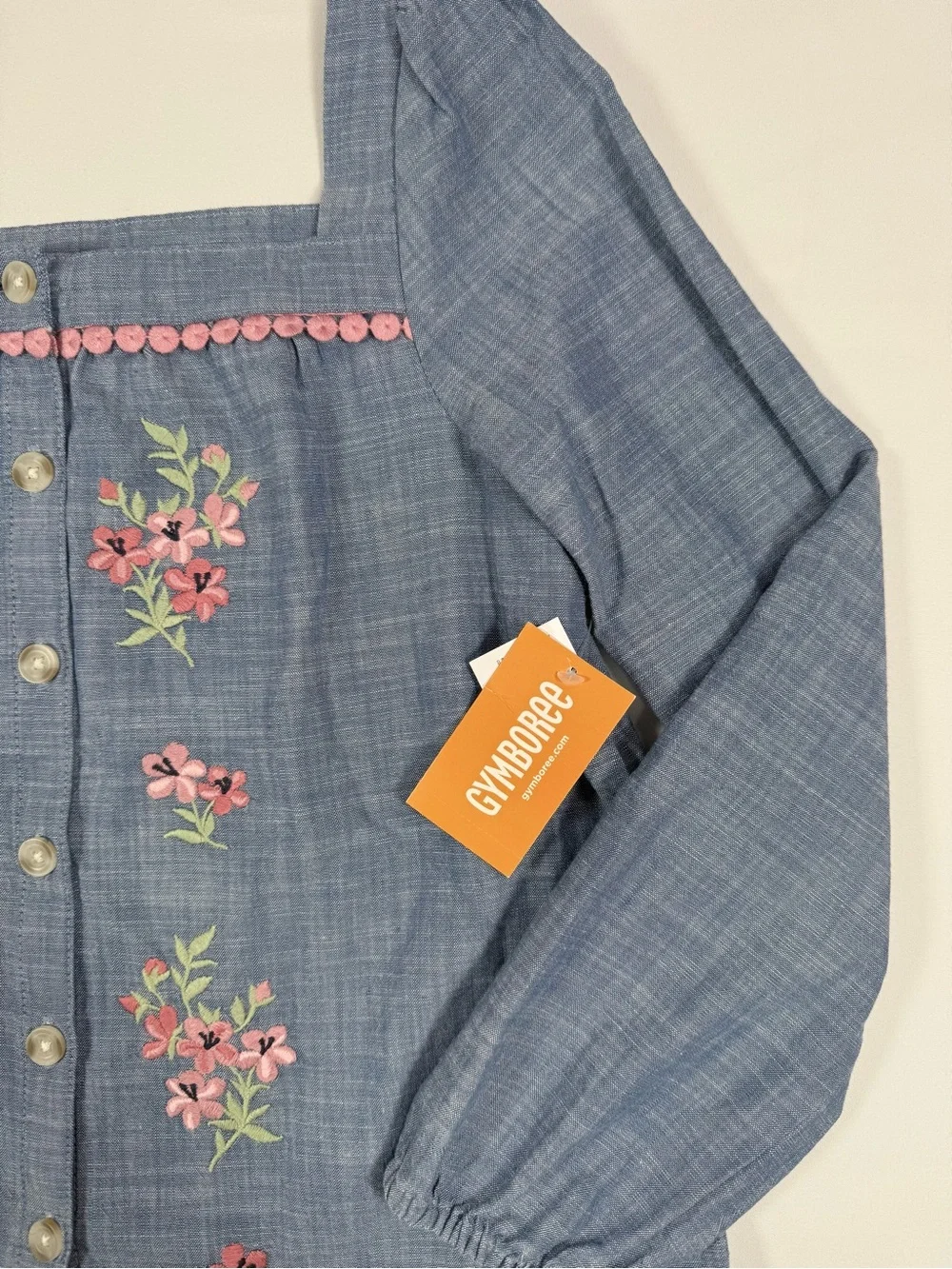 NWT GYMBOREE Girls Citrus Chambray Embroidered Floral Peasant Top 8 Cottagecore